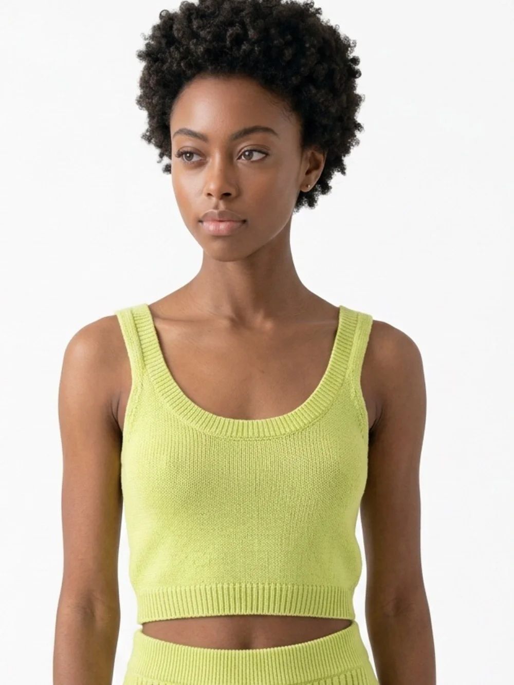 DOUBLE ZERO | Cropped Ribbed Knit Tank Top in Lime Green Women’s Size Medium